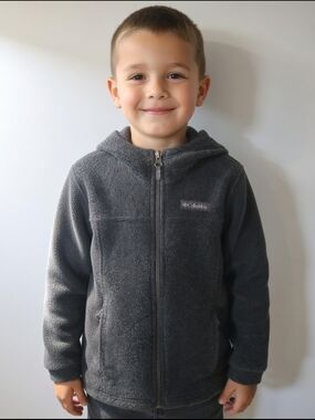 Size S Columbia Kids Mid-Weight Charcoal Gray Full-Zip Hooded Fleece